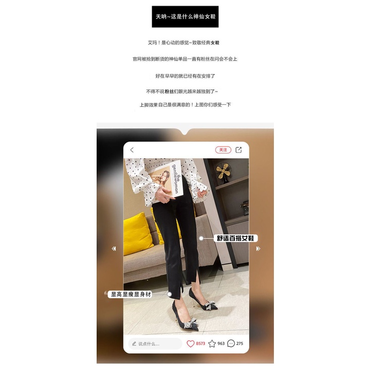 Giày Cao Gót Mũi Nhọn Màu Đen Đính Đá Trang Trí Sang Trọng Thời Trang Cho Nữ