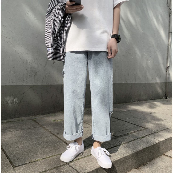 Quần Jeans Baggy Xám Trắng Nam  Phong Cách Mùa Hè hottrend 2021