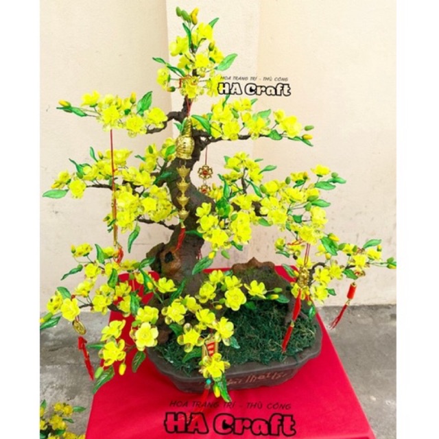 Set vật liệu tự làm hoa mai đào, gốc dáng Rồng,hoa đón Tết,cao khoảng 60cm sau khi làm