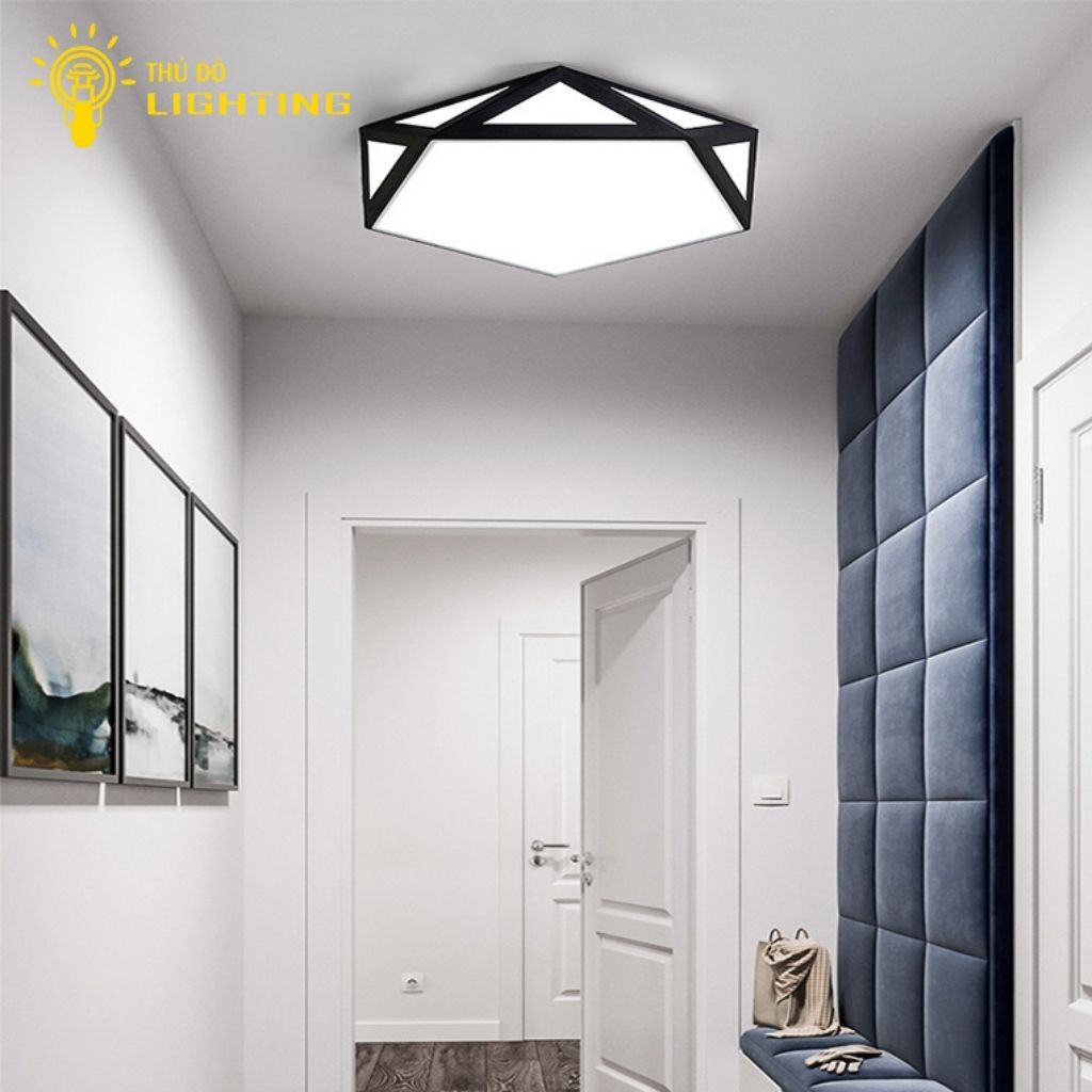 Đèn Ốp Trần Phòng Khách Kim Cương THỦ ĐÔ LIGHTING Thiết Kế Sáng Tạo Hai Mẫu Màu Trắng Và Đen, Đèn LED 3 Chế Độ Màu