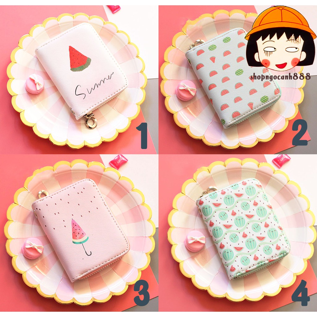 Bóp ví ngắn nữ cầm tay họa tiết hoạt hình hoa quả da xước xinh xắn | BigBuy360 - bigbuy360.vn