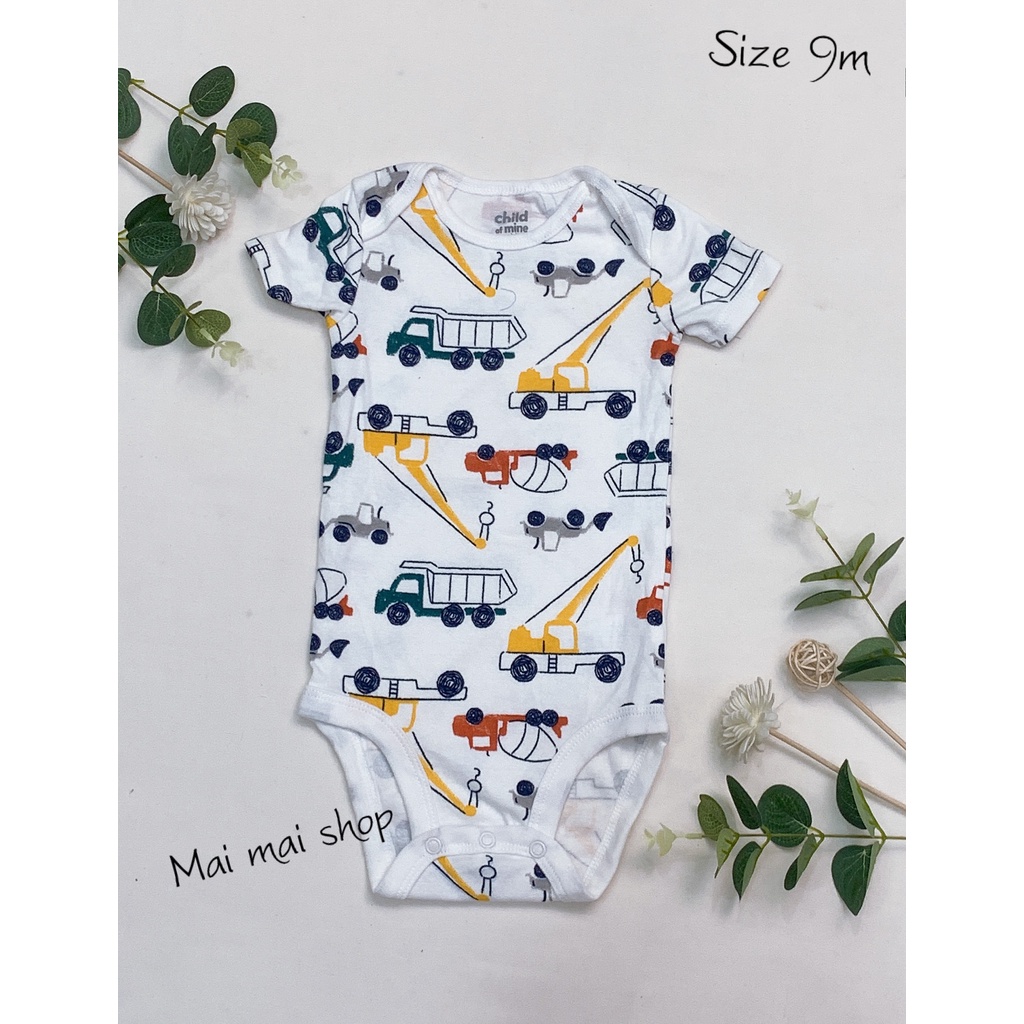 (6-9M chọn màu- Trai) Body chip TAY NGẮN xuất dư cổ tròn, cổ đáp chéo cho bé trai sz 6-9M- Bộ liền thân cho bé