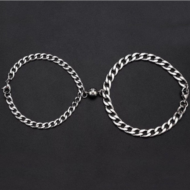 Vòng tay đôi nam nữ tình yêu mạ bạc nam châm trái tim BAG U VTDTIM22