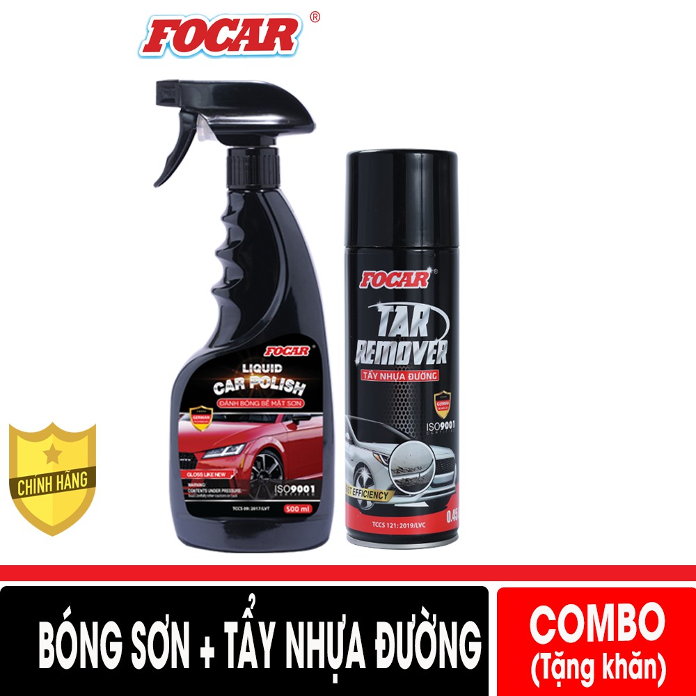 Bộ 2 sản phẩm bóng sơn Focar 500ml + Tẩy nhựa đường băng keo Focar Tar Remover 450ml