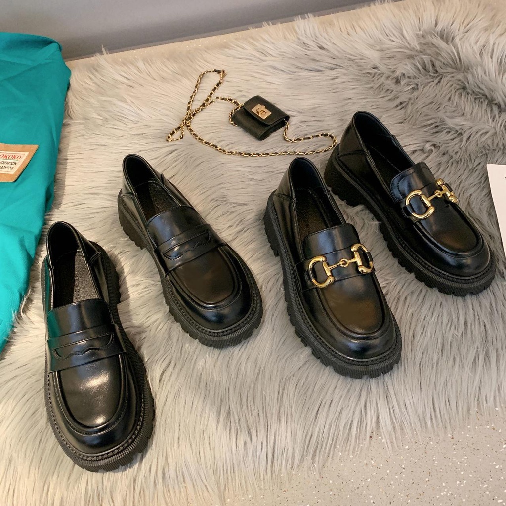 Giày lười da đế dày tăng chiều cao 4cm phong cách Anh Quốc thời trang 2021 cho nữ