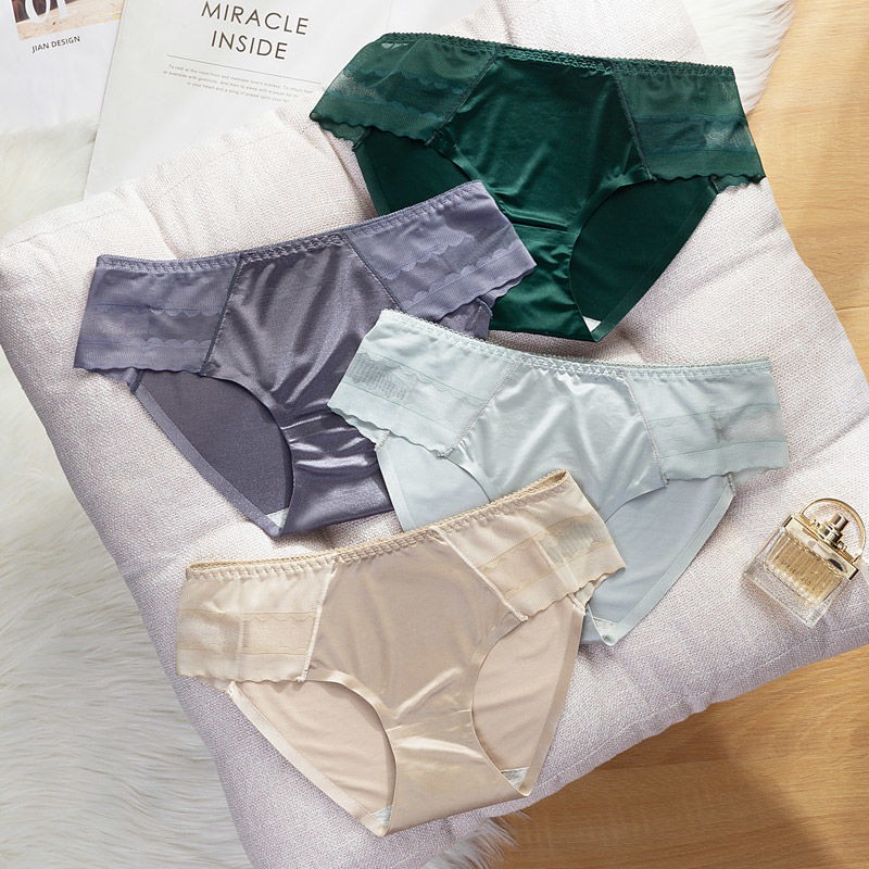 Set 3 Đôi Quần Lót Nữ Bằng Lụa Phối Ren Trong Suốt Siêu Mỏng Thoáng Khí Kháng Khuẩn | BigBuy360 - bigbuy360.vn