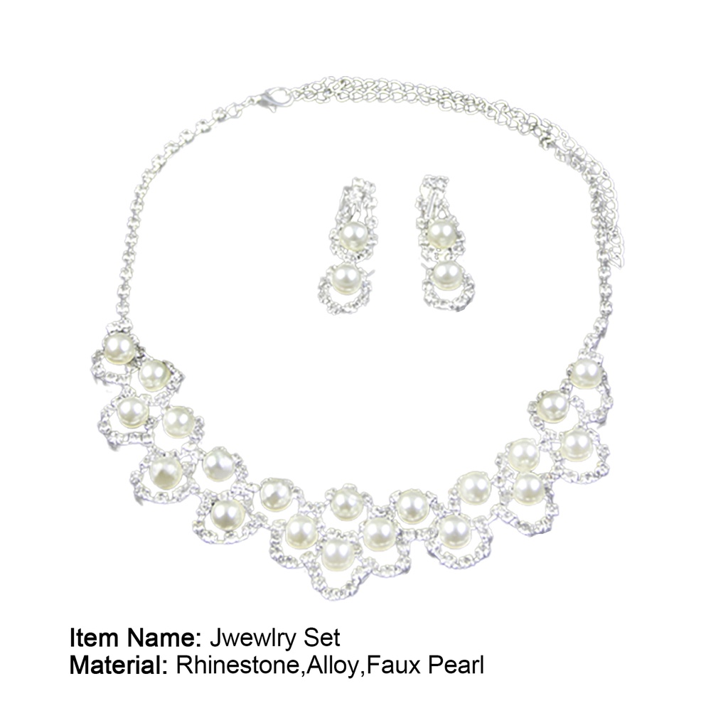 Bộ dây chuyền khuyên tai đính đá quý/ngọc trai lấp lánh nhân tạo sang trọng quý phái dành cho nữ