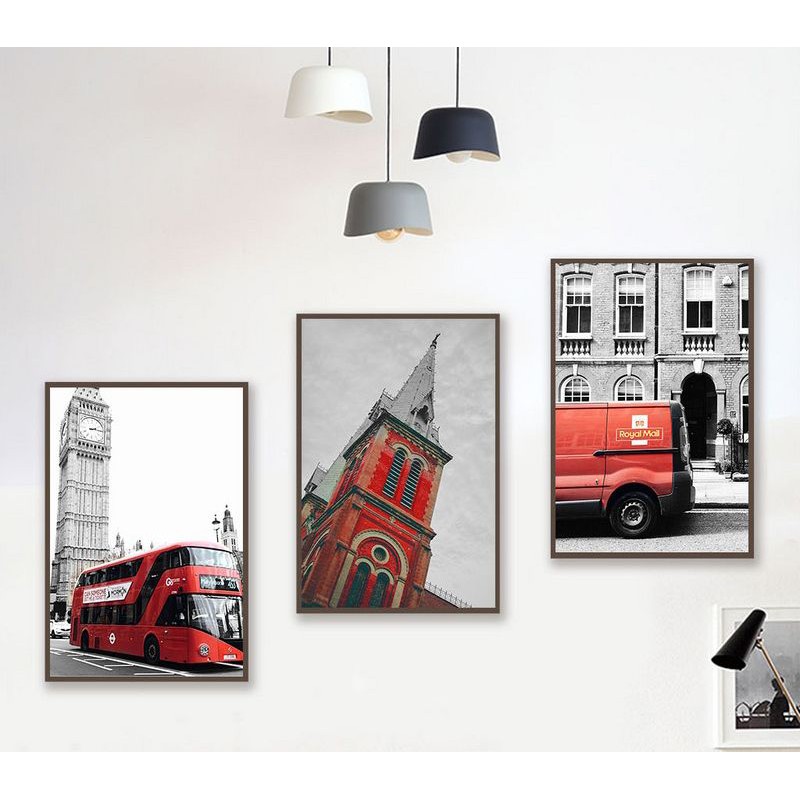 Bộ 3 Bức Tranh Treo Tường Vintage London Anh Nhà Thờ Tháp Đồng Hồ Big Ben Trang trí Quán Cafe Khách Sạn Salon Tóc Nam