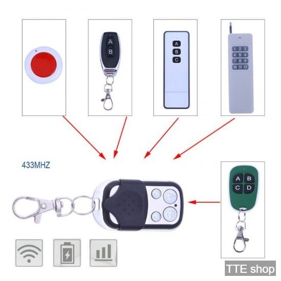 Remote điều khiển từ xa 4 nút, sao chép lệnh remote điều khiển khác cùng tần số 433MHZ