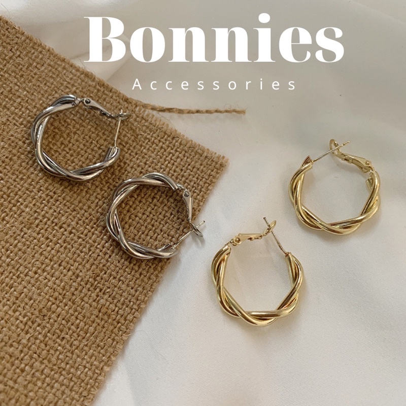 Khuyên Tai Tròn Xoắn Phong Cách Hàn Quốc, Hoa Tai Hợp Kim Mạ Vàng 925 Không Gỉ  Bonnies Accessories