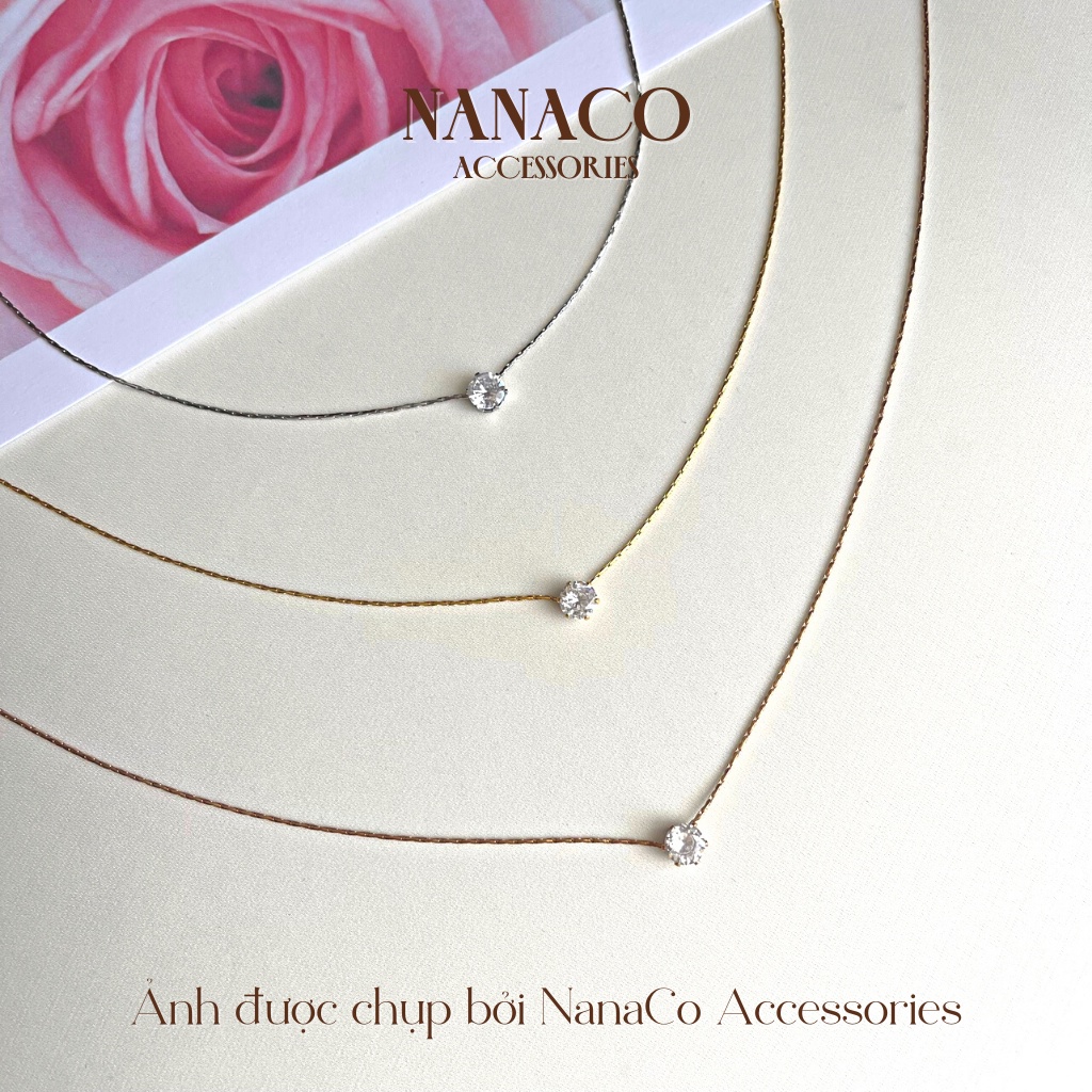 Dây chuyền titan nữ không gỉ đính đá zircon đơn giản, vòng cổ thời trang NanaCo