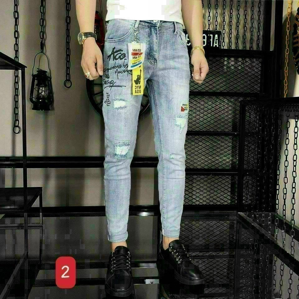 QUẦN JEAN DÀI NAM CAO CẤP VẢI ĐẸP CO GIÃN MÀU XANH XƯỚC NHẸ PHỐI CHỮ ĐỘC ĐÁO MẪU MỚI HOT