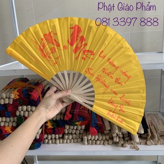 Quạt Tay vải lụa chữ Thư Pháp ( size trung nhiều màu)