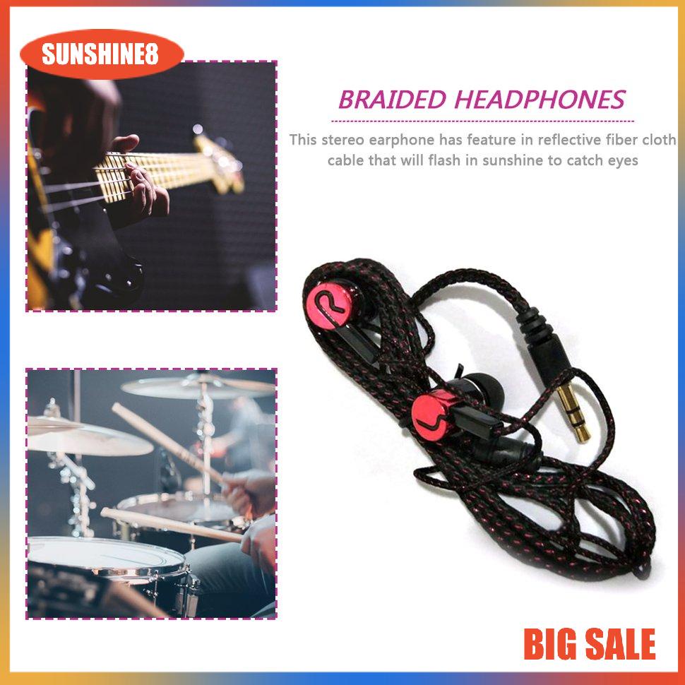 【SUN】Earphone Braided Wiring Super Bass In Ear Music Headphone HIFI Stereo Earbuds