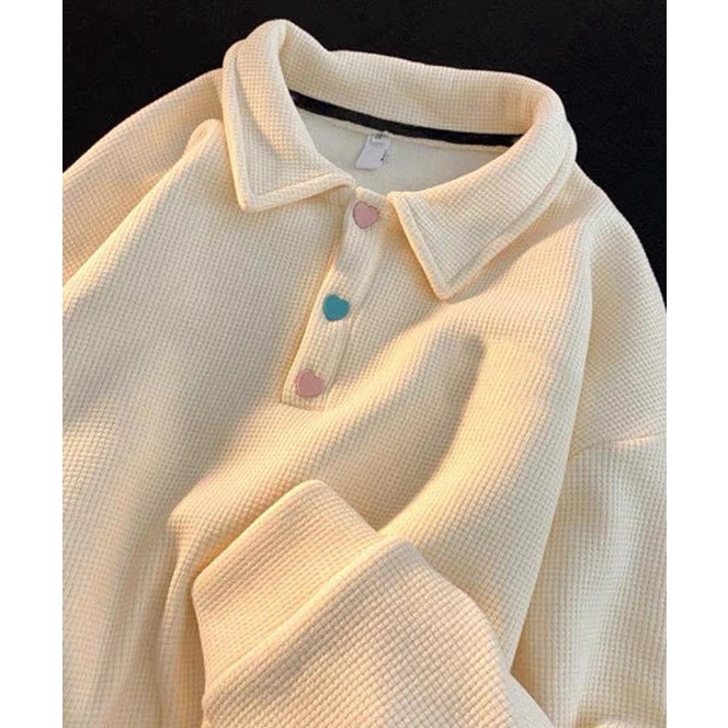 Áo polo dài tay cúc tim Unisex [FREESHIP] Sweater form rộng phồng kiểu dáng basic cute hàn quốc peonyb ulzzang