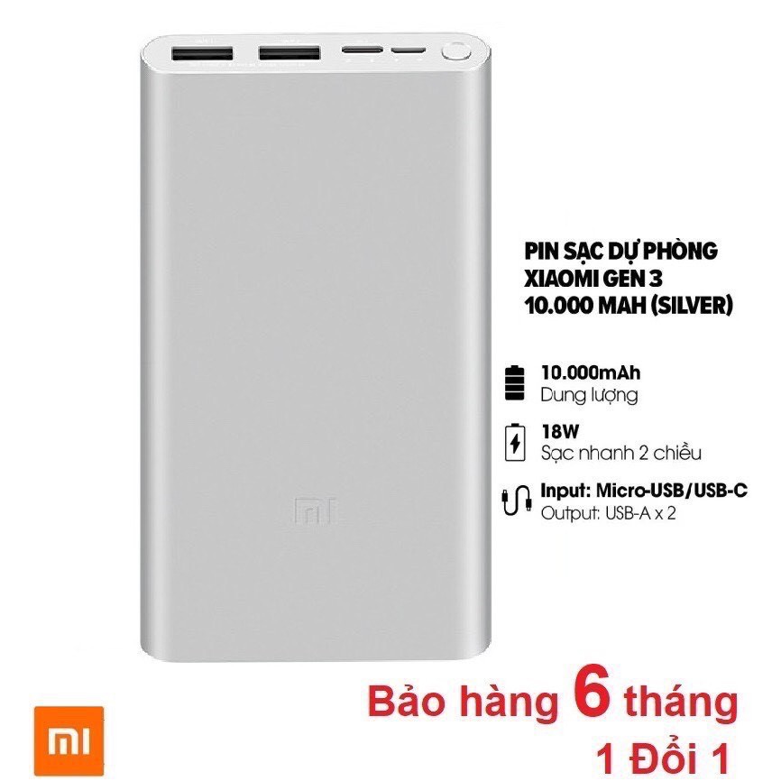 [CHÍNH HÃNG BH 1 ĐỔI 1] Sạc dự phòng Xi aomi 10000mAh Gen 3 Bản Sạc Nhanh 2020 – Xi aomi Mi 18W Có Mã CODE Check