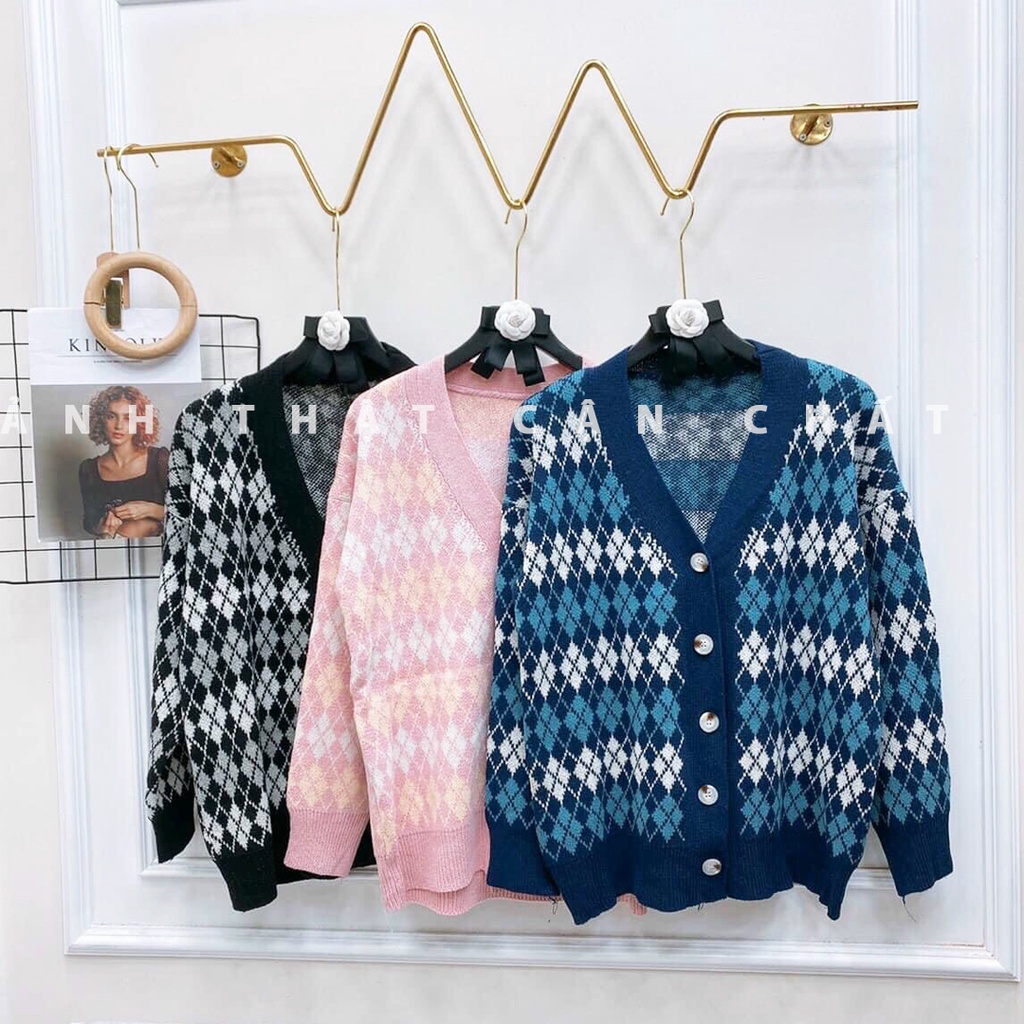 Áo cardigan len họa tiết quả trám nhỏ phối khuy Ulzzang (hàng QC) - Ảnh thật cận chất