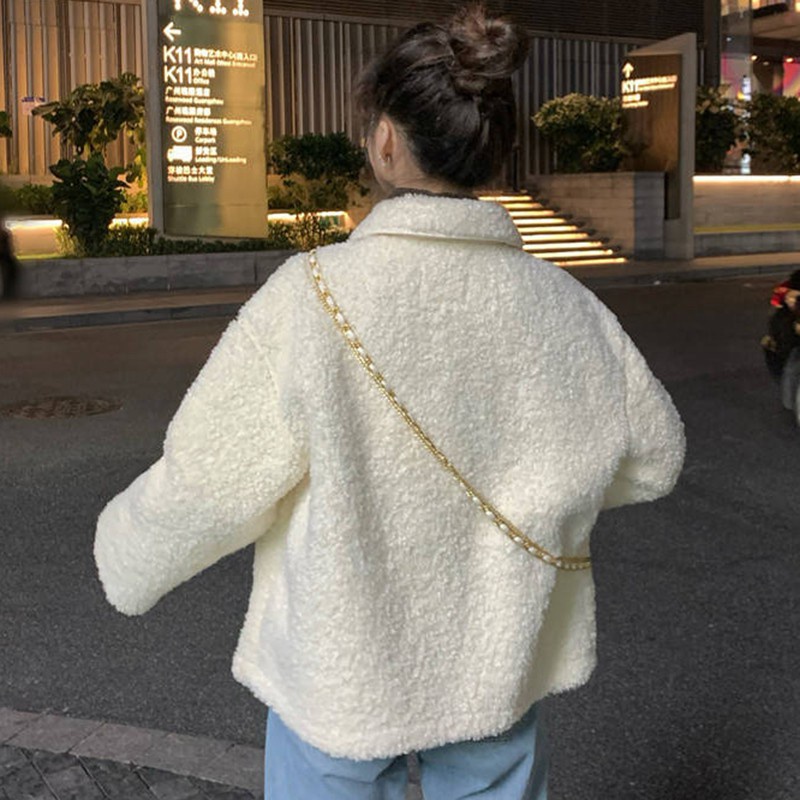 DUNEA Áo Khoác Lông Tay Dài Dáng Rộng Màu Sắc Đơn Giản Thoải Mái Cho Nữ