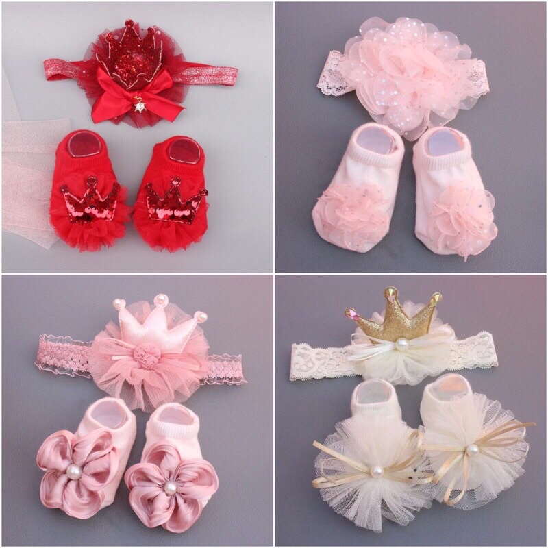 Băng đô cho bé gái sơ sinh kèm vớ hiệu Chicbaby