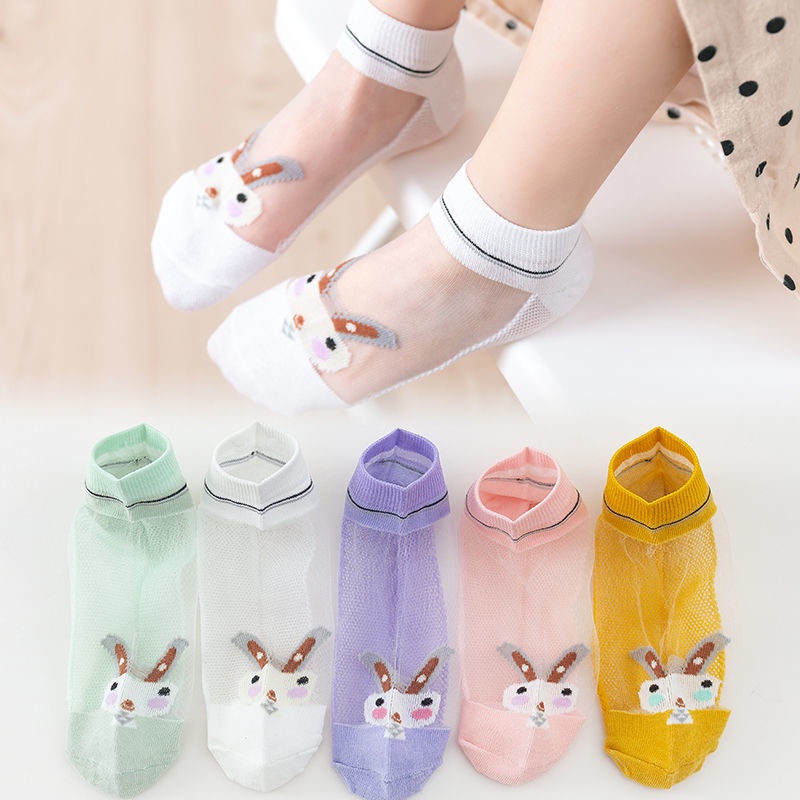 Bộ 5 Đôi Vớ Cotton Mỏng Thoáng Khí Thấm Hút Mồ Hôi In Hoạt Hình Dễ Thương Cho Bé