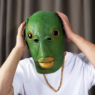   Hàng Mới Về   Mặt nạ trùm đầu hóa trang quái vật đầu cá màu xanh lá phù hợp cho Halloween Trung Thu Lễ Hội 