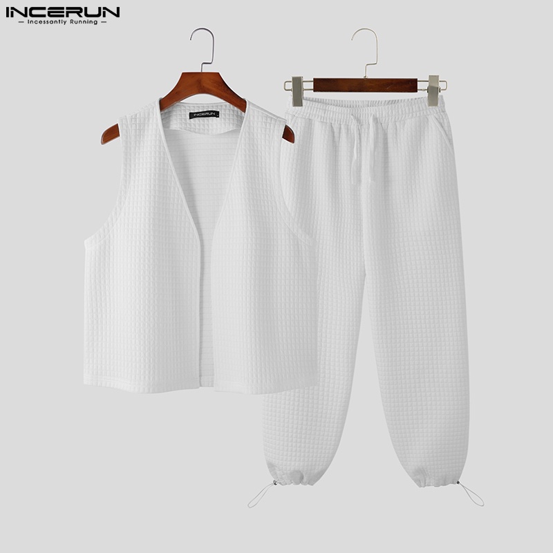 Set áo không tay và quần dài ống rộng INCERUN thiết kế thời trang cho nam