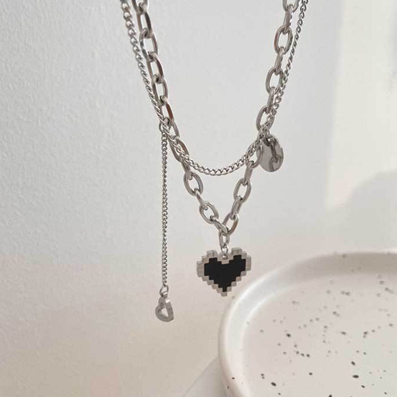 Dây chuyền nhiều lớp màu bạc mặt hình tròn và trái tim phong cách Hàn Quốc thời trang cho nữ