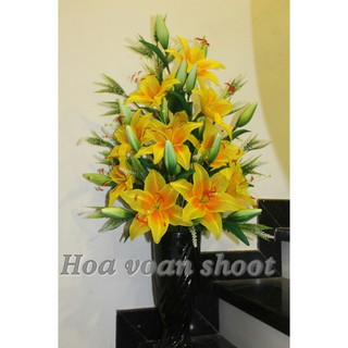 Bình hoa ly 10bông tô màu bằng voan