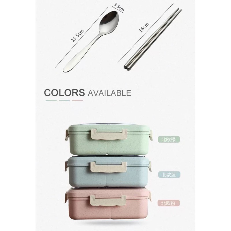 HỘP ĐỰNG CƠM WHEAT LUNCH BOX ( LÚA MẠCH ) 3 NGĂN KÈM ĐŨA THÌA CAO CẤP | BigBuy360 - bigbuy360.vn