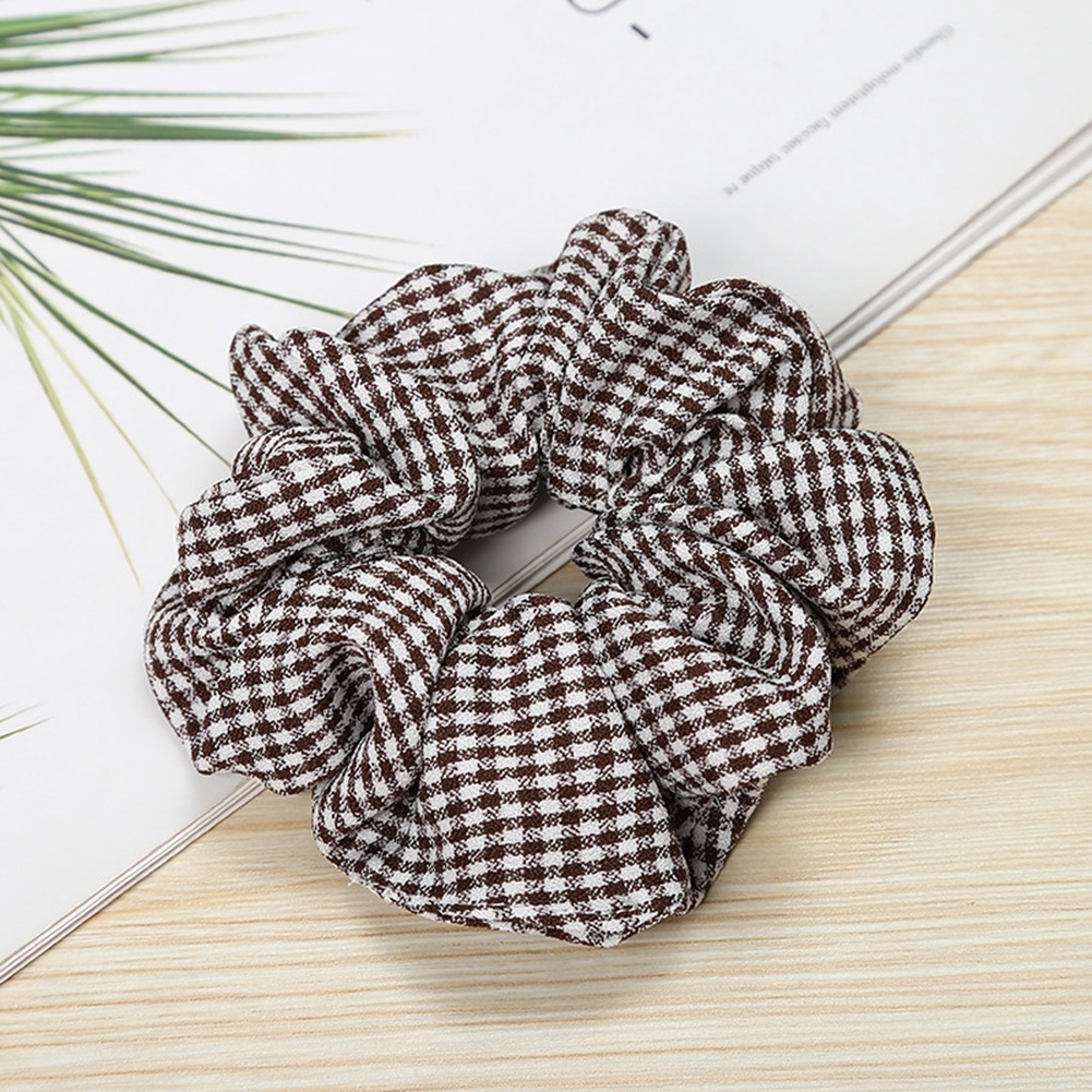Dây buộc tóc bằng cao su co giãn in họa tiết sọc caro phong cách trẻ trung