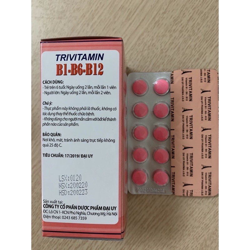 Trivitamin 3B B1- B6 - B12 hộp 100 viên nén - Bổ sung vitamin B1- B6 - B12
