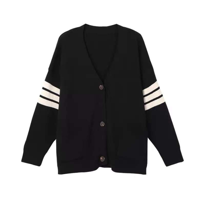 Áo khoác len mỏng cardigan tay dài 3 sọc dễ phối