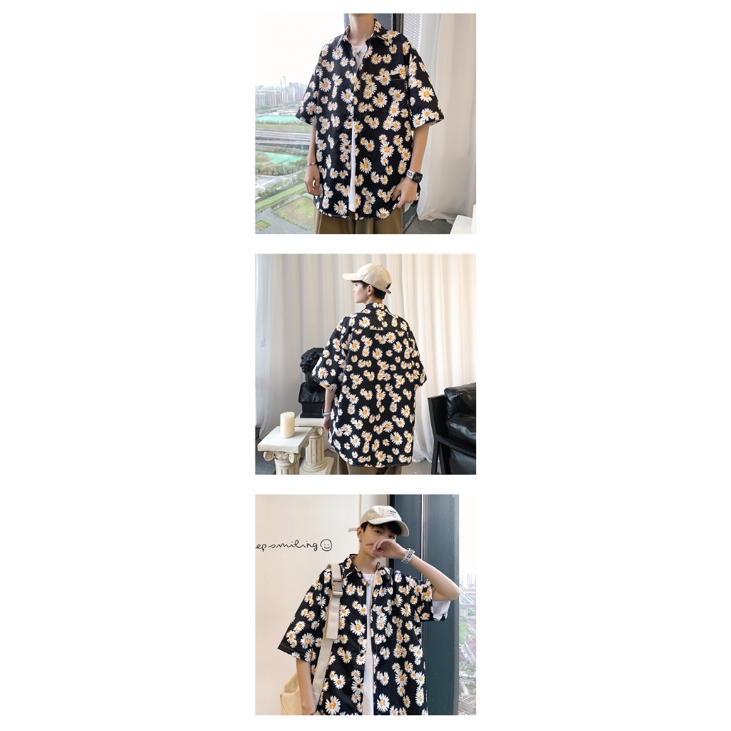 Áo sơ mi tay ngắn họa tiết hoa cúc nhỏ dễ thương | BigBuy360 - bigbuy360.vn