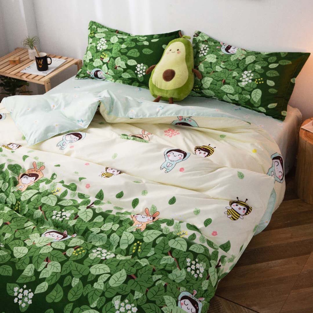 Chăn ga gối cotton poly - Mẫu ong xanh.