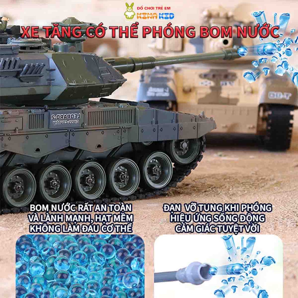Xe Tăng Điều Khiển Từ Xa Cỡ Lớn Tiger Đức, Leopard 2A6, M1A2 Mỹ, 99G China, Phóng Hạt Nước Và Phun Khói Siêu Ngầu