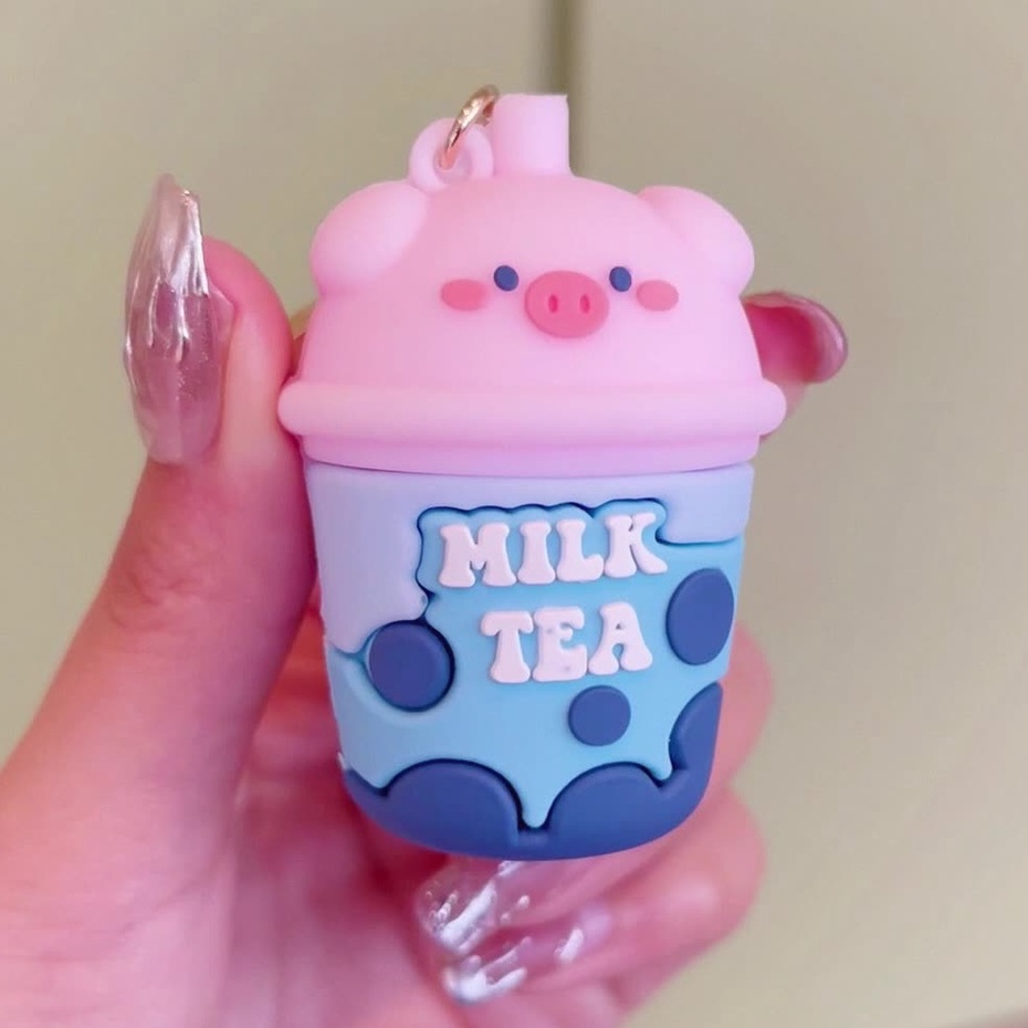 Móc Chìa Khóa Hoạt Hình Heo Con Trà Sữa Sáng Tạo Dễ Thương
