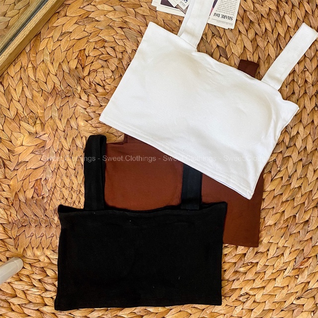 Áo 2 dây bản to dáng CROPTOP có sẵn đệm ngực ôm body FREESIZE 3 màu SWEET.CLOTHINGS