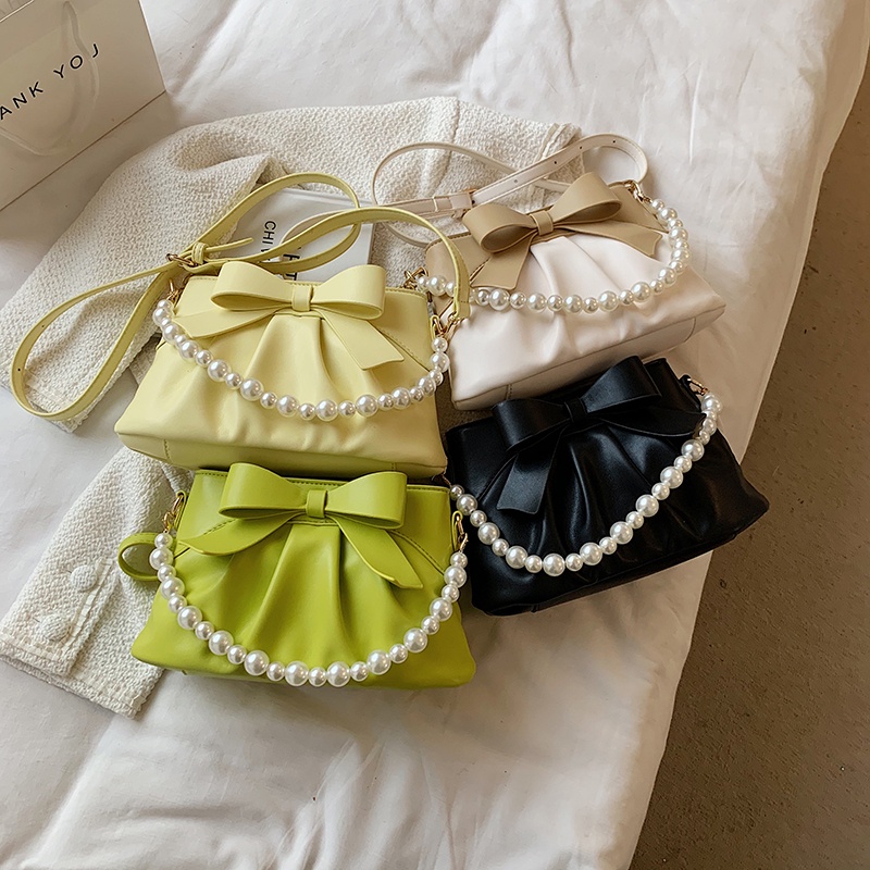 Túi đeo vai IELGY đính nơ và hạt ngọc trai nhân tạo phong cách Hàn Quốc thời trang dành cho nữ