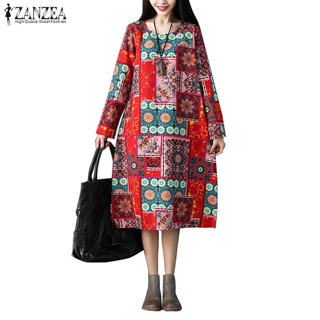 Đầm ZANZEA Dáng Rộng Tay Dài In Họa Tiết Thời Trang Cho Nữ | BigBuy360 - bigbuy360.vn