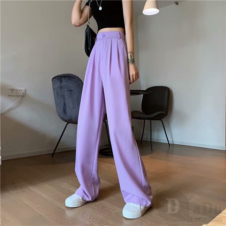 Daduhey Quần Dài Ống Rộng Lưng Cao 3 Màu Lựa Chọn Cho Nữ