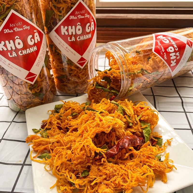 500G Khô gà lá chanh xé sợi loại ngon Nhà Dâu Tây - Thế Giới Đồ Ăn Vặt - Đồ Ăn Vặt Hà Nội