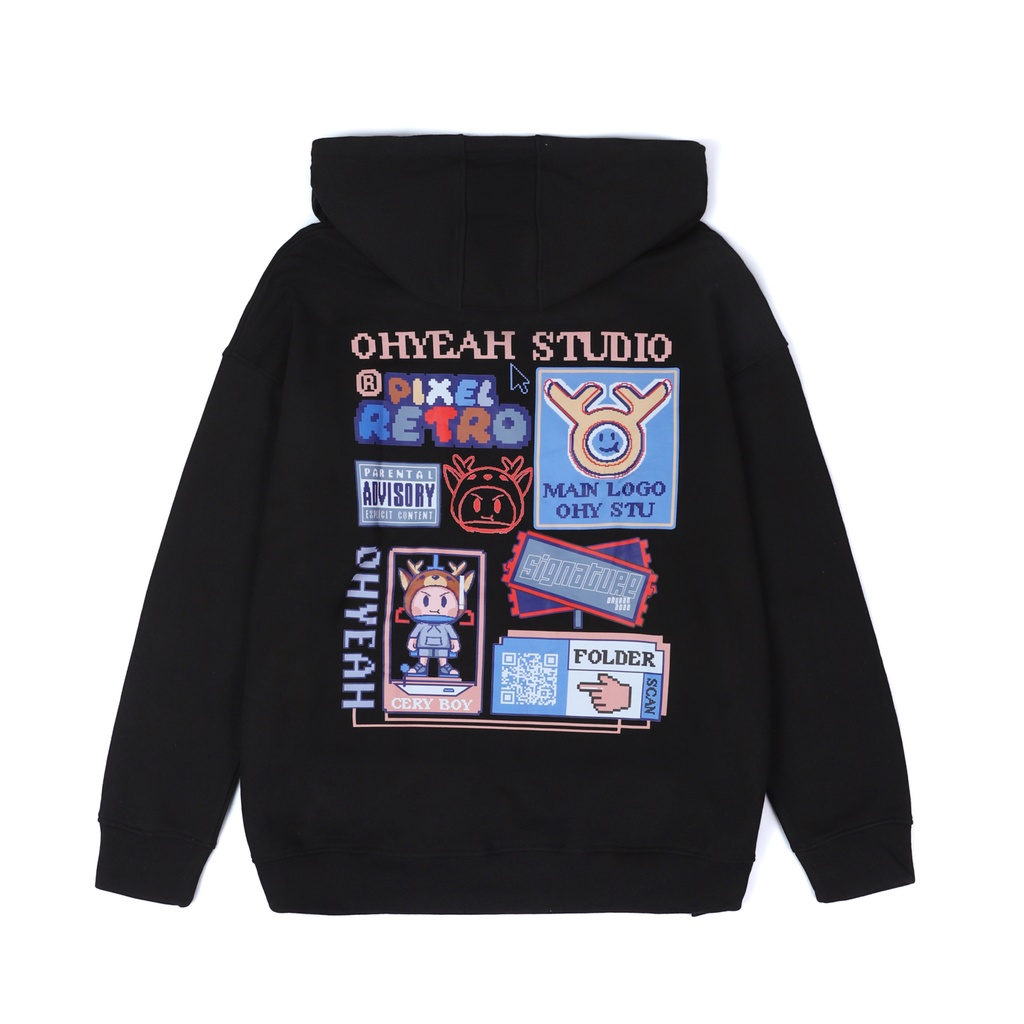 Áo HOODIE OHYEAH cao cấp Unisex nam nữ Nỉ Cotton form rộng oversize PIXEL RETRO
