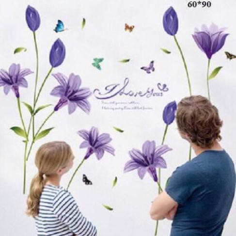 Tranh decal (tranh) dán tường Hoa ly tím 01