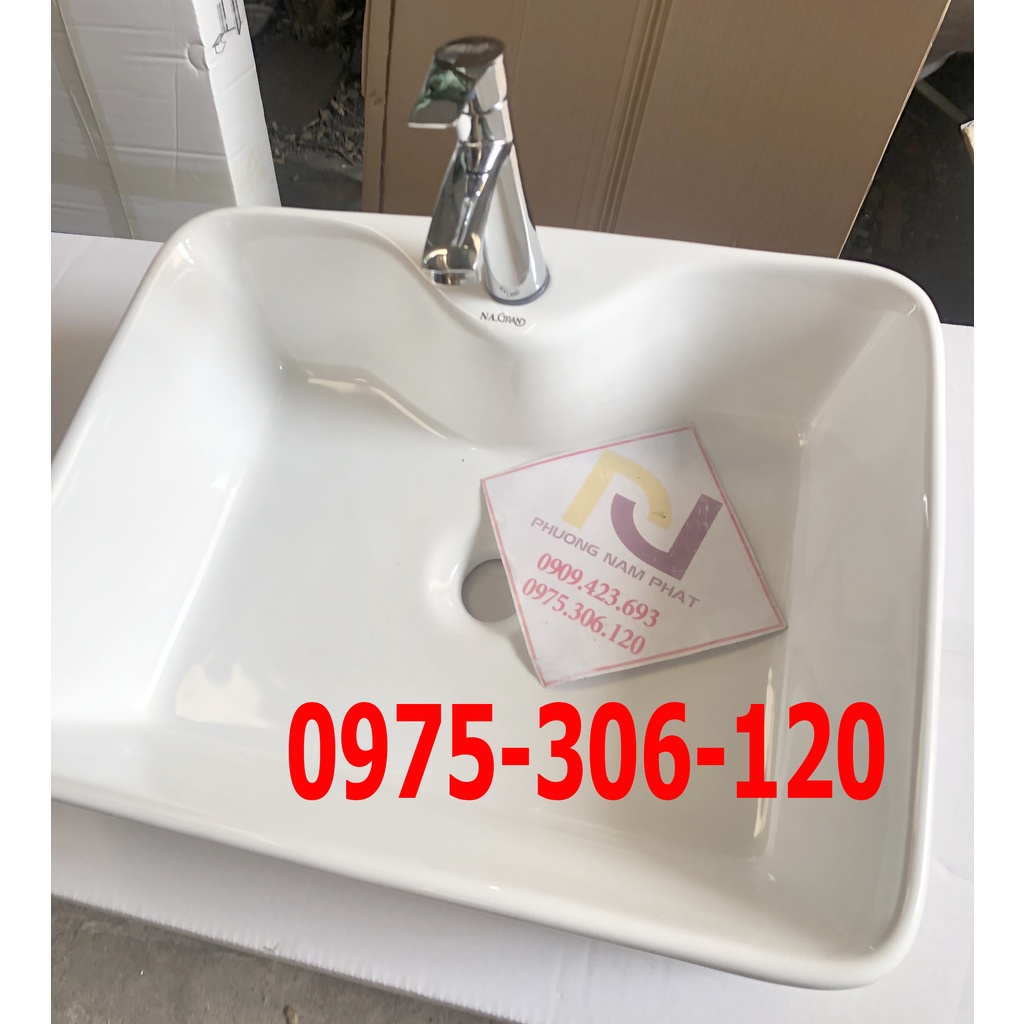 Chậu rửa mặt lavabo Đặt Bàn Đá 8816NA thương hiệu NA.GRAND, men NANO trắng sáng chống ố chống bám bẩn lavabo vuôngtrắng