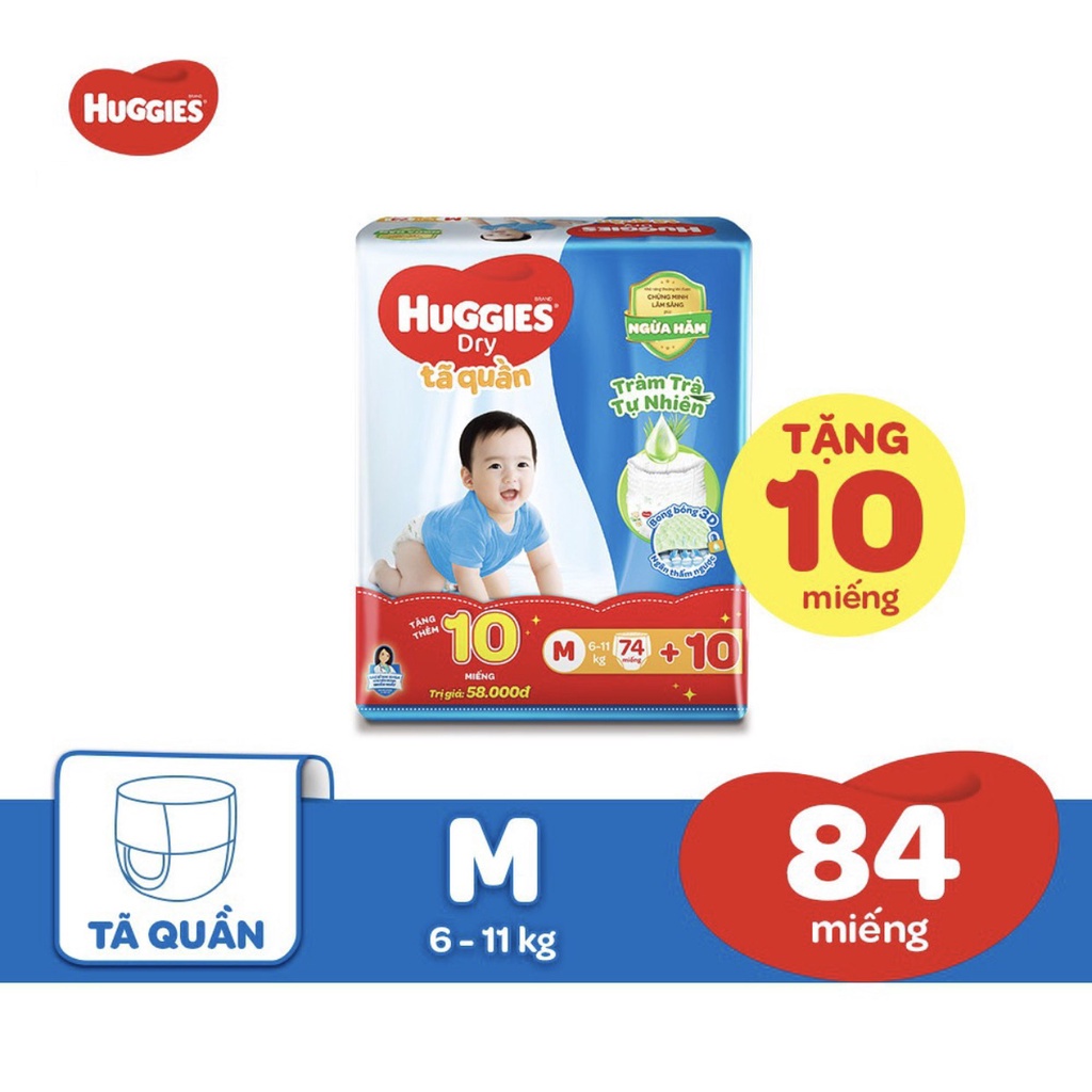 Bỉm Huggies quần tràm trà tư nhiên đủ size M74/L68/XL62/XXL56(Bao bì mới)