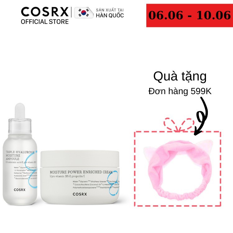 [Mã FMCGM100 - 10% đơn 500K] Combo Cấp Ẩm Hyaluronic Acid và B5 COSRX Hydrium Moisture: Tinh Chất 40ml + Kem Dưỡng 50ml