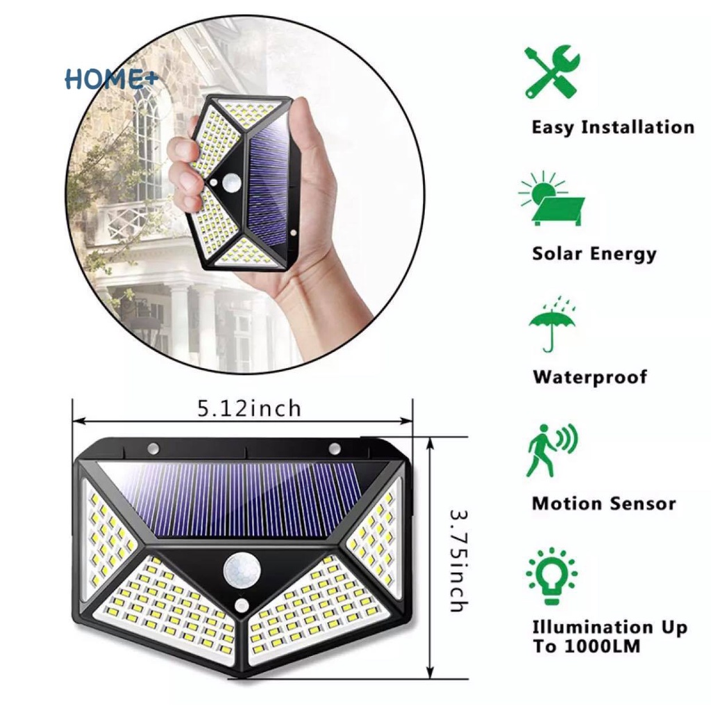 Đèn Led 100 Bóng Ip65 270 Cảm Biến Chuyển Động Không Dây Chống Nước 3 Chế Độ