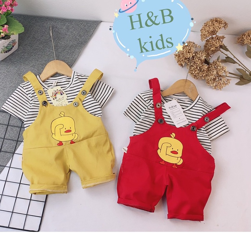 Set Yếm Vịt Vàng Chất Liệu Kaki Phối Áo Thun Kẻ Cực Xinh Cho Bé V269 - NamKidShop