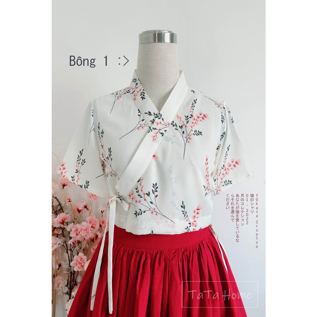 Yukata Croptop Hoa Lá Hẹ của TaTa Home