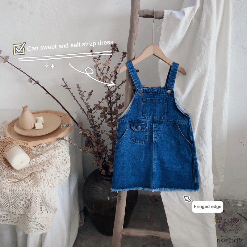 Váy yếm denim phong cách Hàn Quốc xinh xắn dành cho bé gái